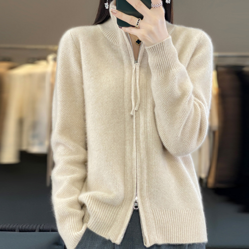 Dam Zip Cardigan Bekväm Polyester för Lager-på-Lager Styling-1
