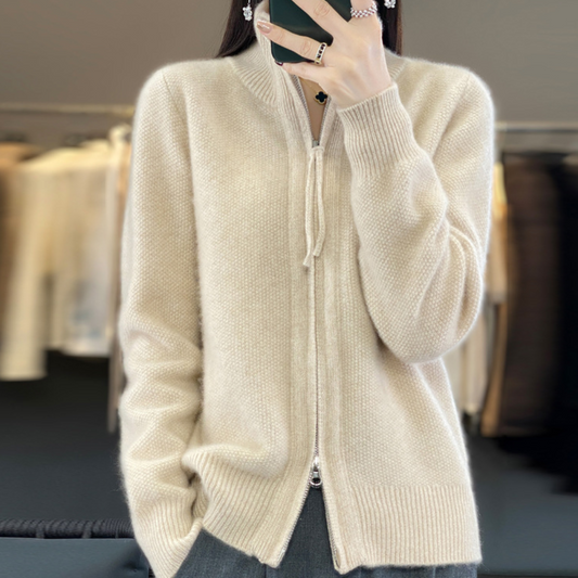 Dam Zip Cardigan Bekväm Polyester för Lager-på-Lager Styling-1