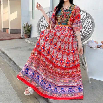 Variant image for Dam Maxiklänning med Tryck Lätt Material för Sommar-11