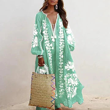 Dam Sommarklänning Överdimensionerad Vintage Utskrift 100% Bomull-3