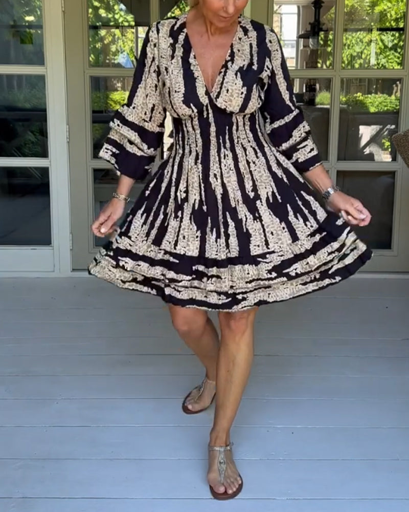 Damklänning V-Hals 3/4 Ärmar Vintage Stil Polyester-6