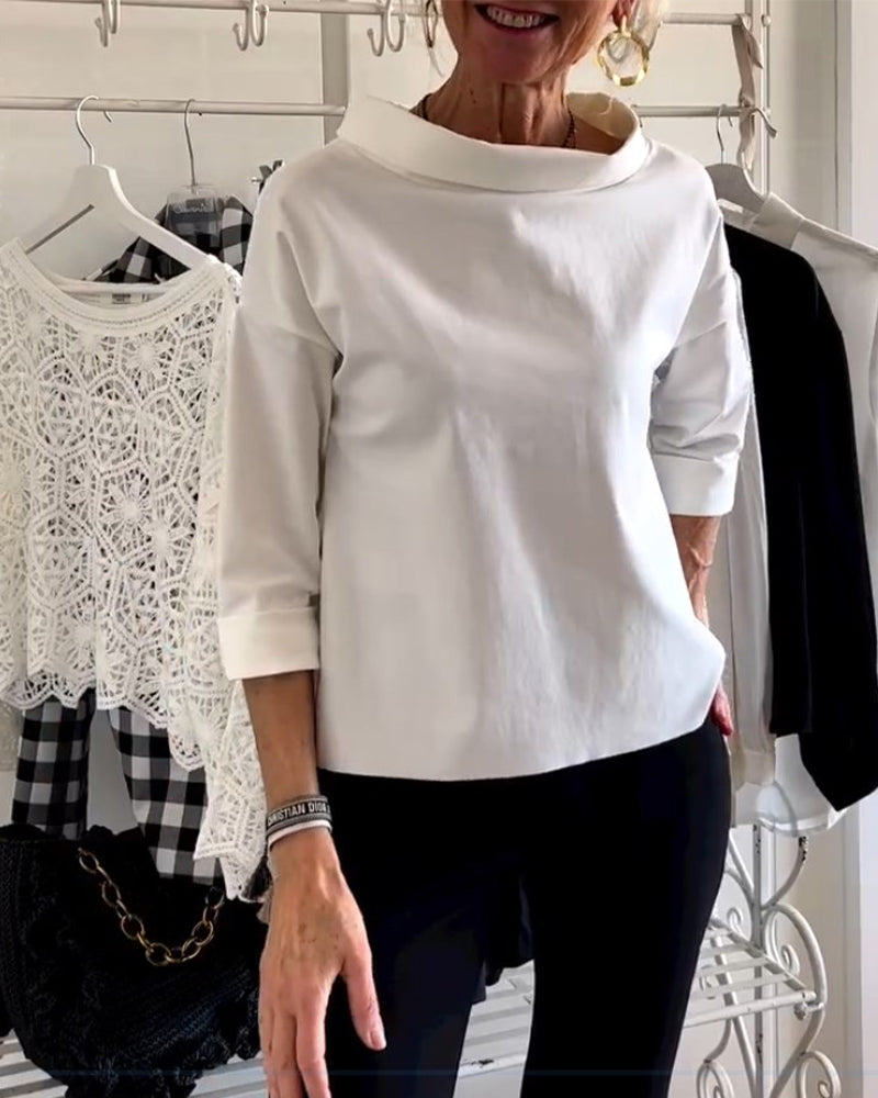 Dam Blus Hög Krage Andningsbart Tyg Mångsidig Design-3
