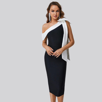 Kvinnors Midi Klänning Bandage Polyester Elastan-4