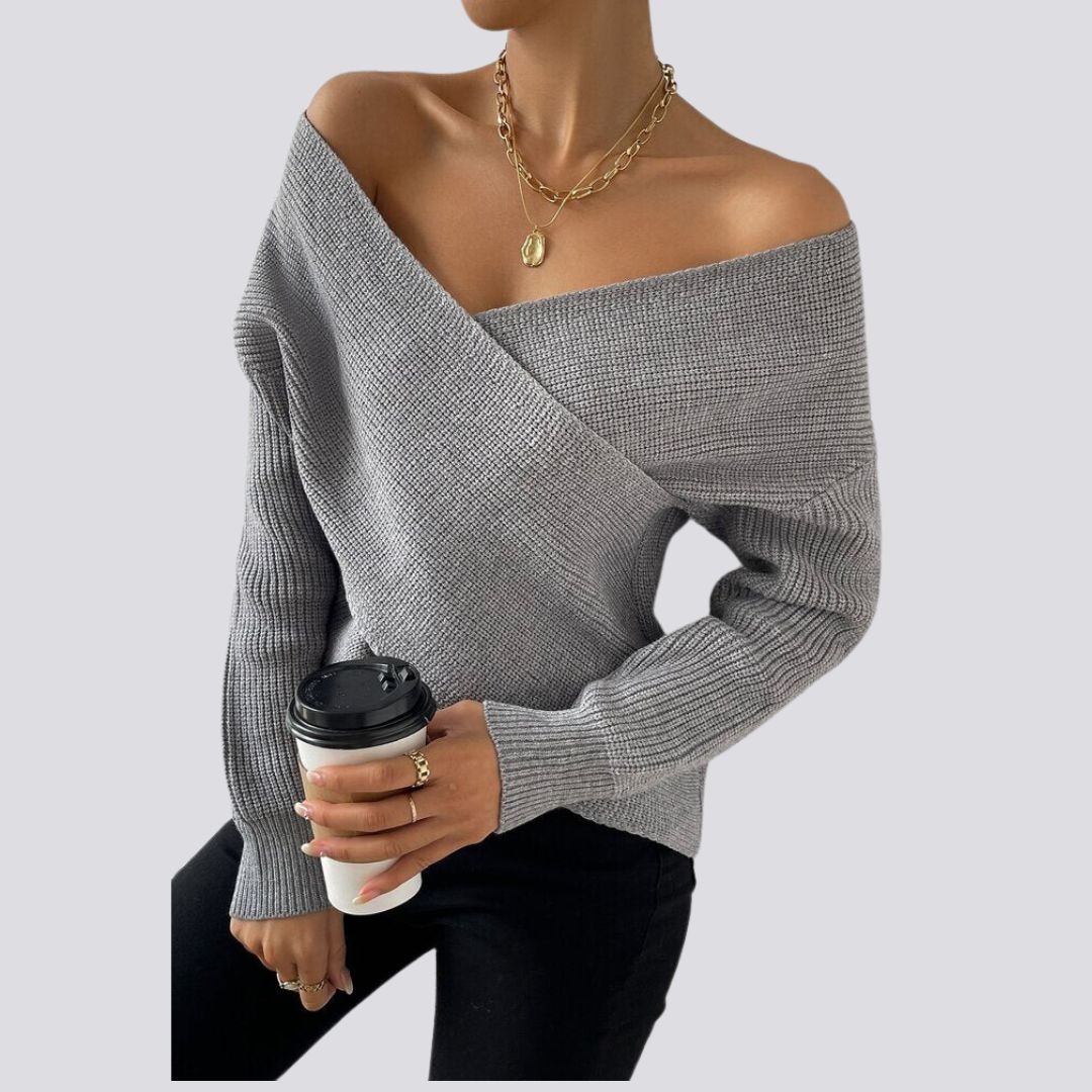 Stickad Dam Tröja V-ringning Långa Ärmar Mjuk Akryl-2