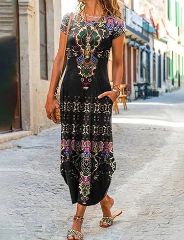 Dam Fritidsklänning Korta Ärmar Lätt Tyg-3