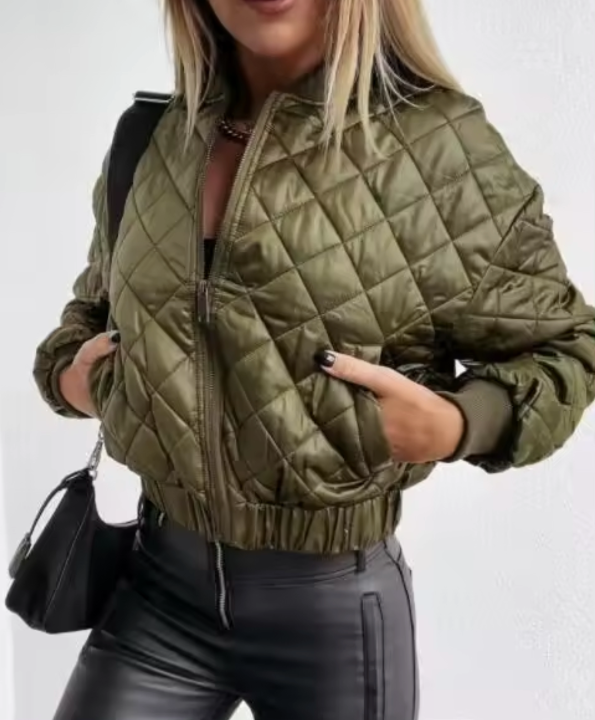 Damjacka Quiltad Bomber 100% Polyester med Ribbade Manschetter-3