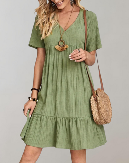 Kvinnor Miniklänning V-hals Rufflar Bomull Avslappnad Passform 9