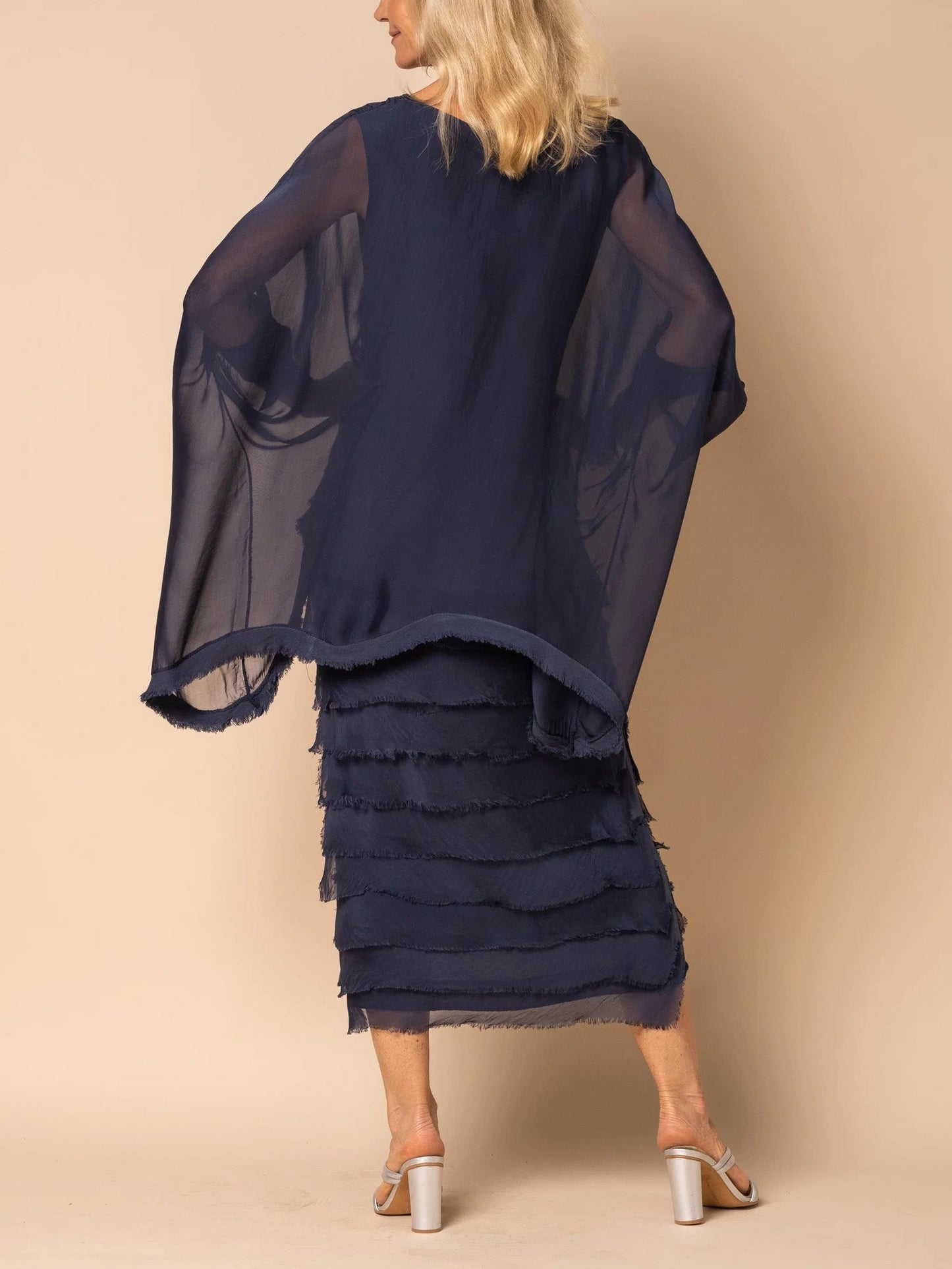 Kvinna A-linjeformad Klänning med Fransar Polyester Elastan-3