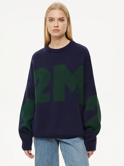 Variant image for Stickad Dam Tröja Färgblock Lös Passform Vinter-3