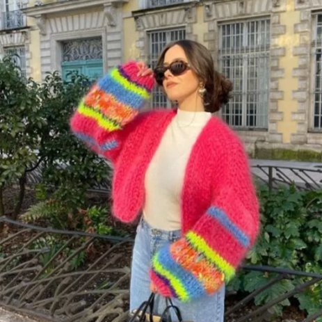 Dam Öppen Kofta Randig Lätt Material-3