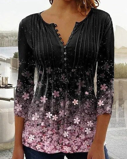 Kvinnor Blommig Blus Broderad Lång Ärmar Andningsbart Material-5