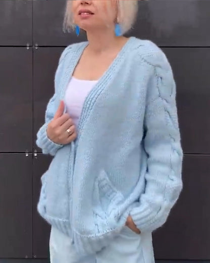Lång Kofta Dam Kabelstickad Akryl Polyester-3