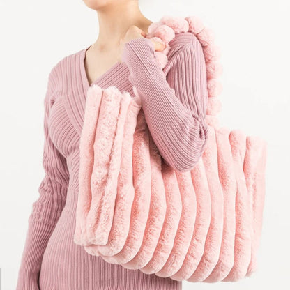 Dam Axelväska Plysch Syntetisk Päls Rymlig Elegant Design-4