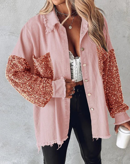 Elegant Damjacka med Långa Ärmar och Paljetter i Mjuk Polyester – Perfekt för Vardag och Fest 3
