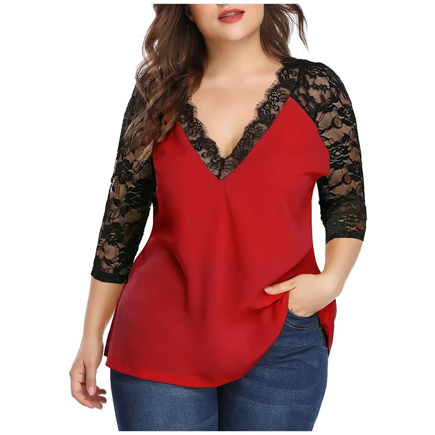 Plus Size Blus Modern Stil Polyester Elegant Komfortabel-3