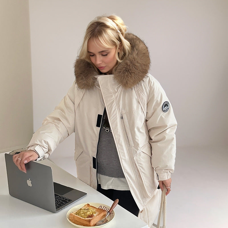 Dam Kort Parka Fuskpälskrage Polyester-2