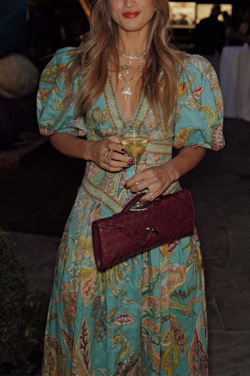 Dam Maxiklänning V-ringning Puffärmar Unikt Tryck Bomull Polyester-3