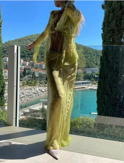 Dam Set Strandkjol Långärmad Topp Lätt Material-5