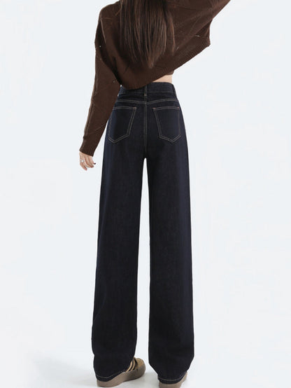 Kvinnors Löst Högmidjade Denimbyxor Golvlängd Bomull-3