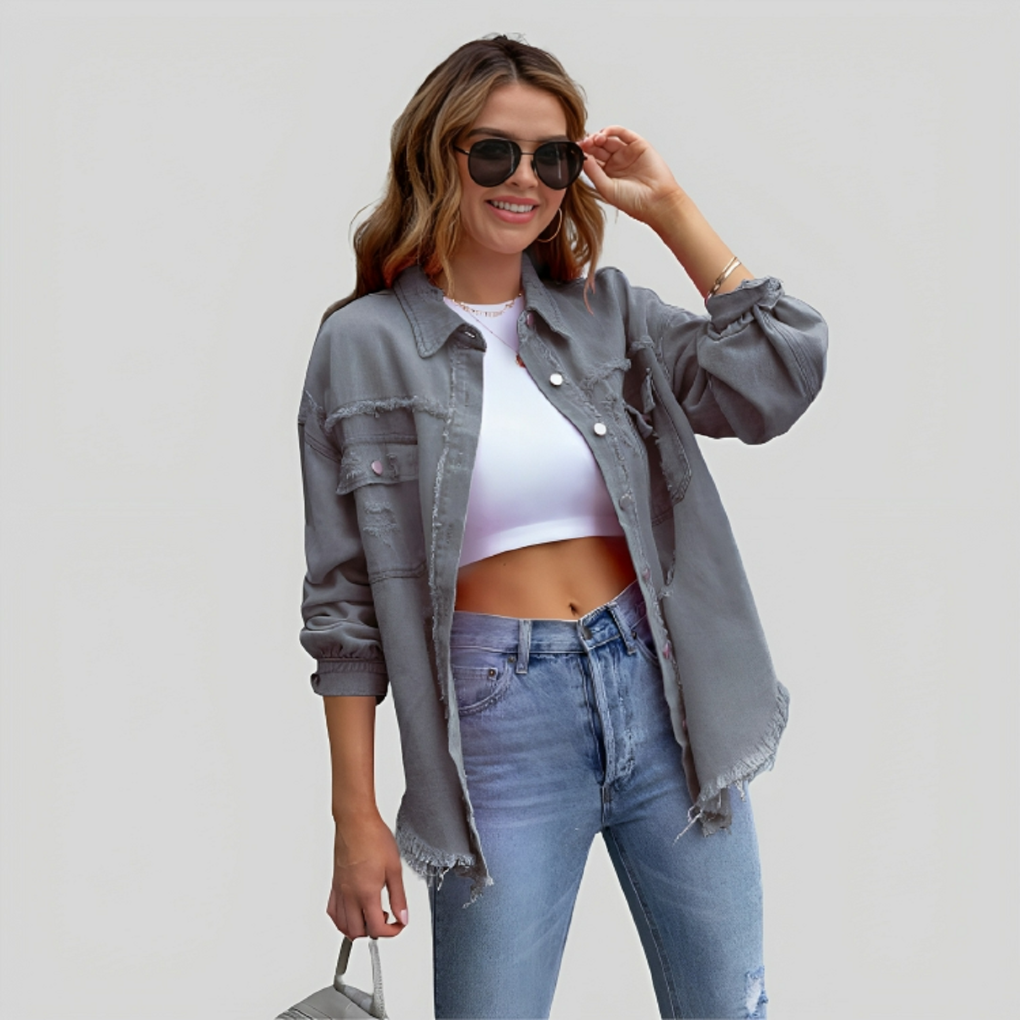 Variant image for Dam Skjortajacka med Fransar Trendig Design Högkvalitativt Tyg-9