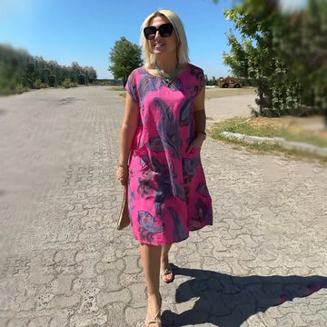 Kvinnors Tryckt Klänning Elegant Lätt Tyg-3