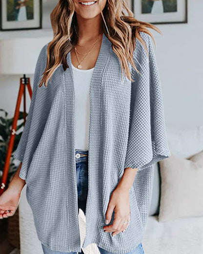 Ribbad Cardigan Dam med 3/4 Ärmar i Polyester – Elegant och Bekväm för Vardagsbruk 10