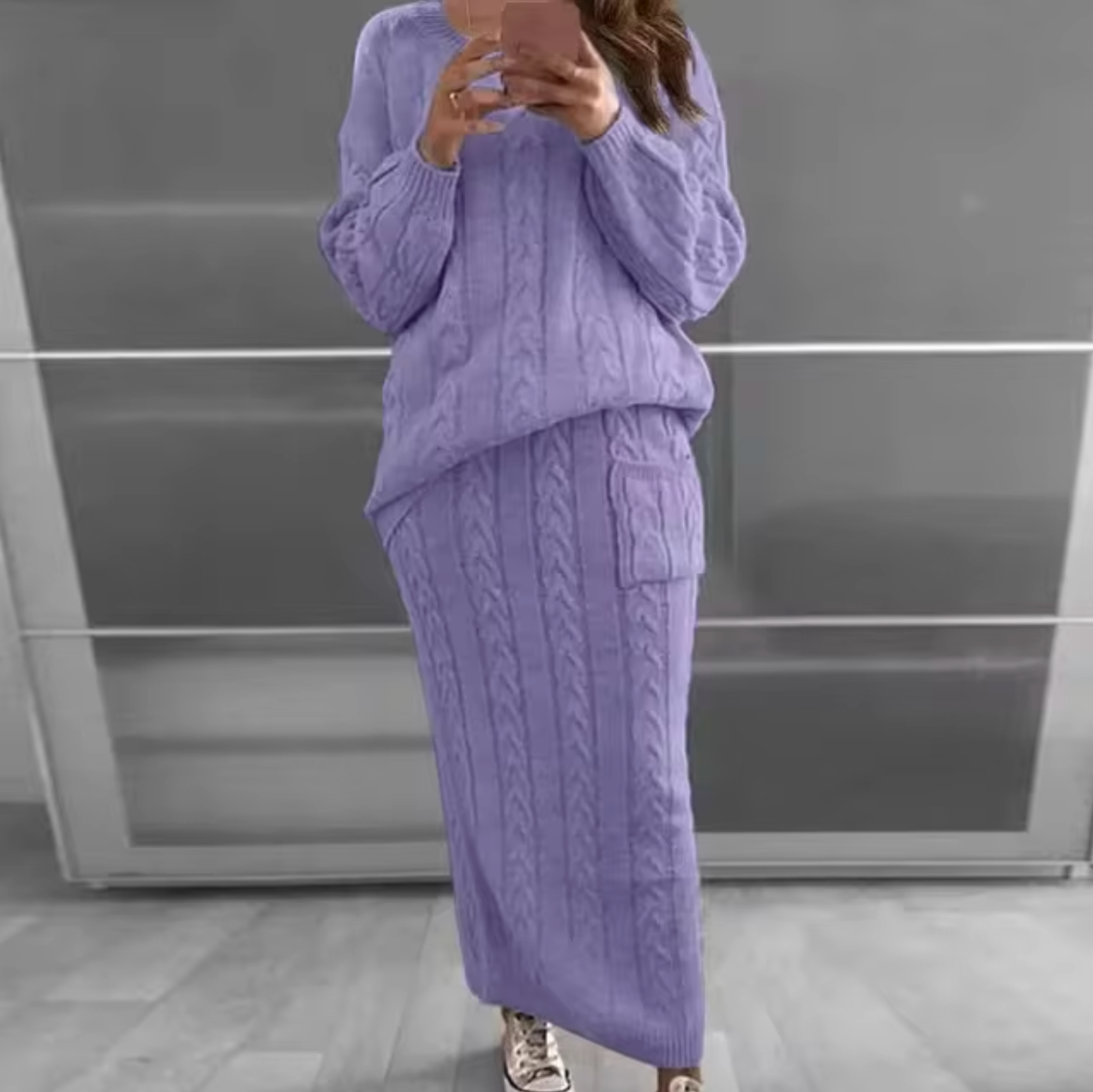 Kvinnors Stickad Tröja och Kjol Sättning Akryl Elegant Komfortabel Passform-3