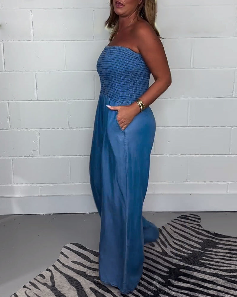 Dam Jumpsuit Ärmlös Modern Polyester med Vikningsdetaljer och Fickor-6