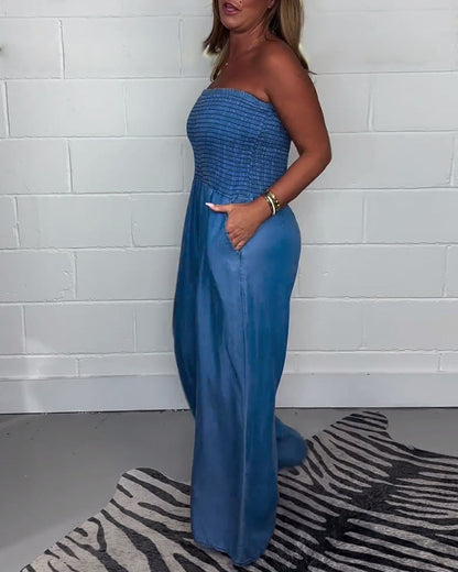Dam Jumpsuit Ärmlös Modern Polyester med Vikningsdetaljer och Fickor-6