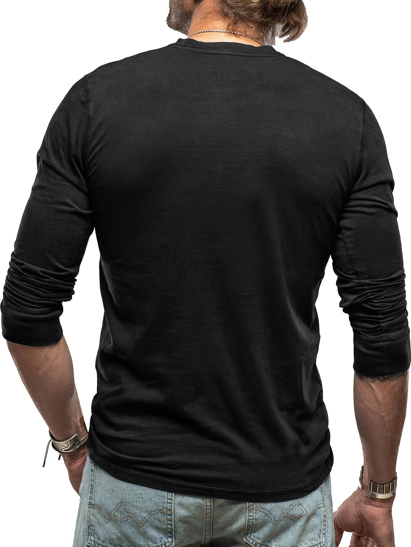 Herrskjorta Långärmad Henley Vintage Stil Elastiskt Tyg-2