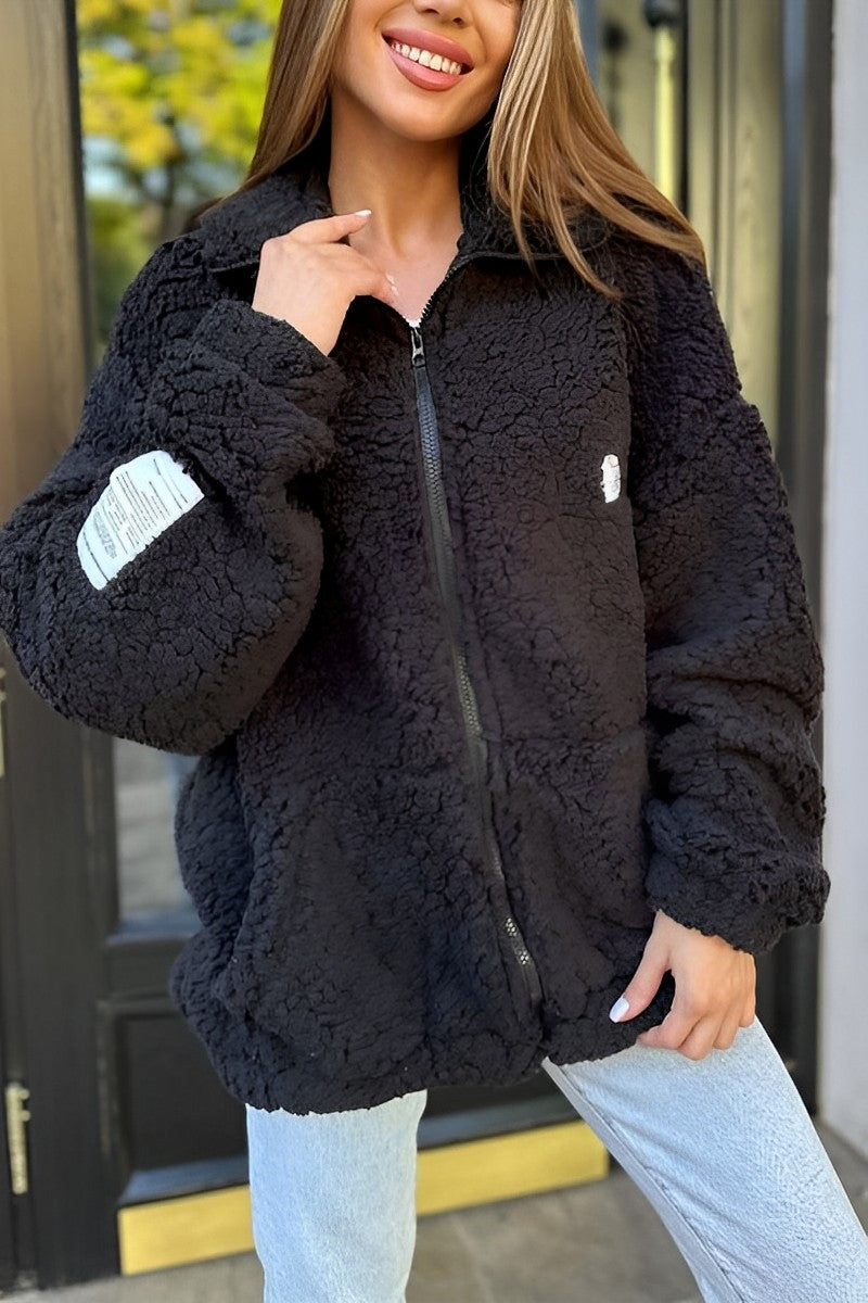 Damjacka Plysch med Fickor och Revers för Kalla Dagar-6