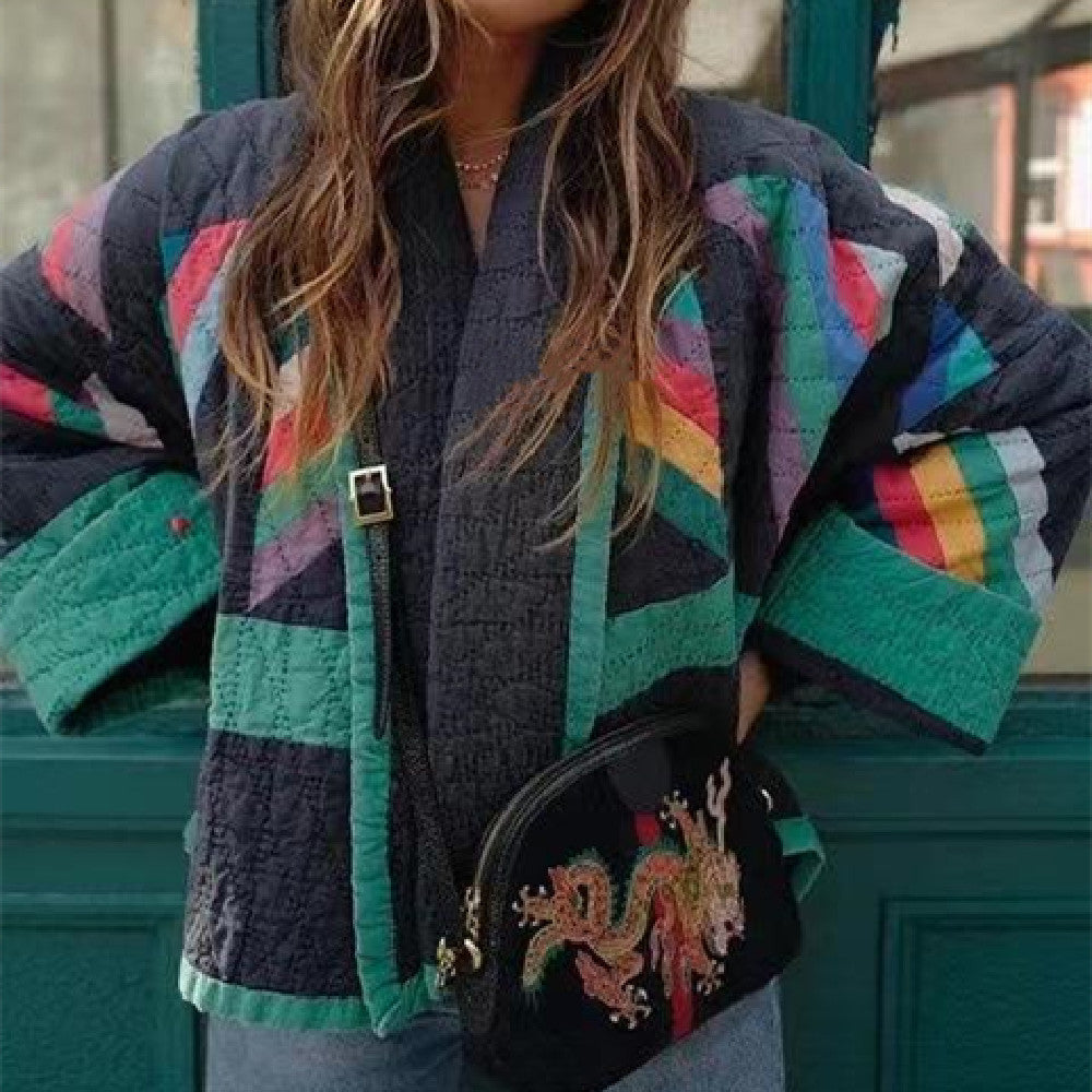 Damjacka Quiltad Retro med Öppen Design och Överdimensionerad Passform-4