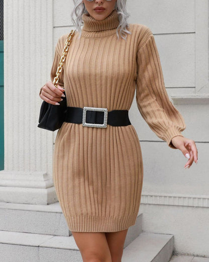 Variant image for Kvinnors Miniklänning Ribbad Turtleneck Stickad Mjuk Material-4