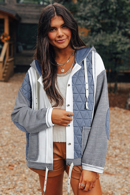 Vinterjacka Dam Med Huva Vadderad Polyester Lapptäckdesign-1