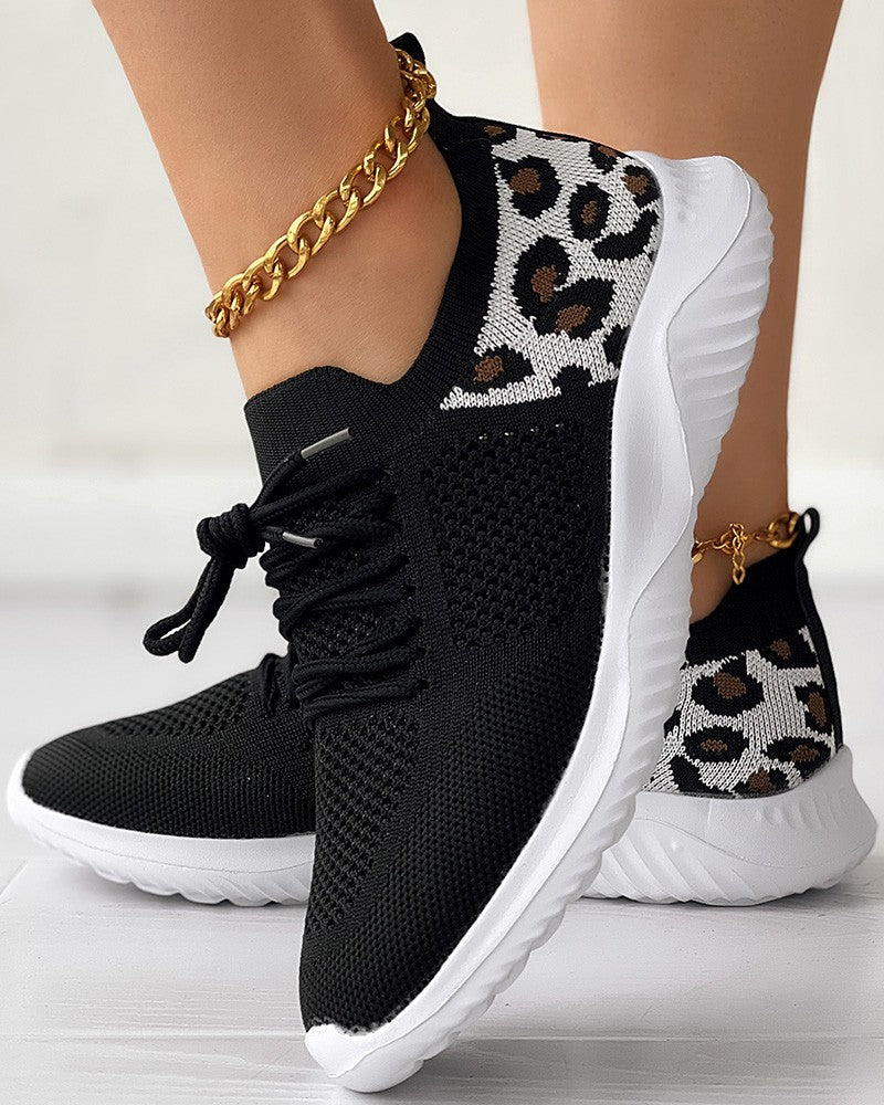 Variant image for Dam Sneakers Leopard Spetsiga Andningsbara Tyg-33