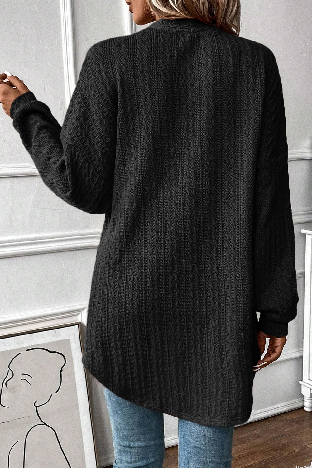 Stickad Väst Dam med Struktur och Fickor för Elegant Skiktning-4
