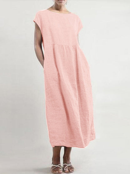 Maxiklänning Dam Kortärmad Bomull Sommar Elegant-3