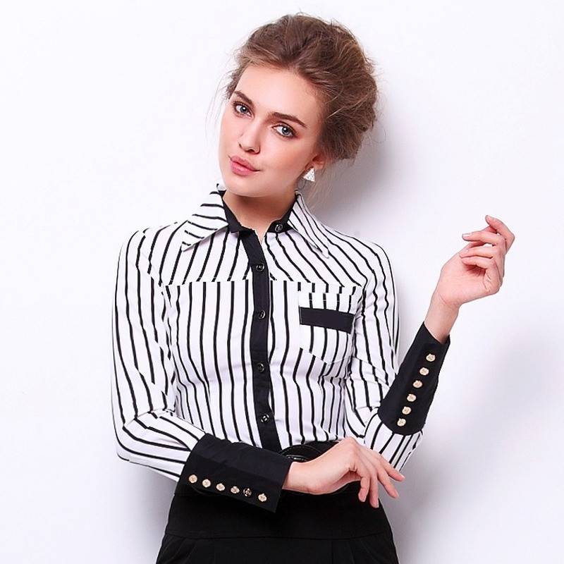 Dam Bodysuit Långärmad Randig Polyester med Vikbar Krage-5
