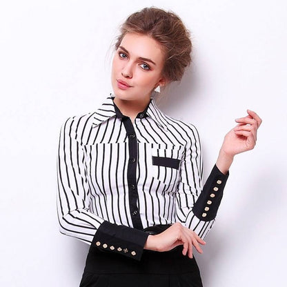 Dam Bodysuit Långärmad Randig Polyester med Vikbar Krage-5