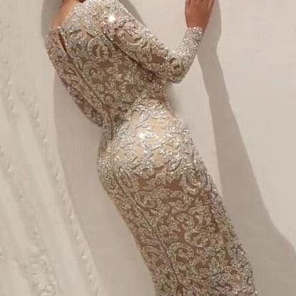 Kvinnors Aftonklänning Långärmad Slim Fit Polyester för Festliga Tillfällen 3