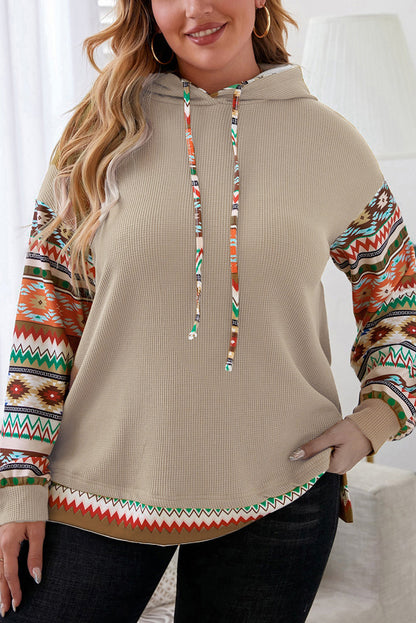 Kvinnors Hoodie Bohemisk Aztec Patchwork Våffelmaterial 3