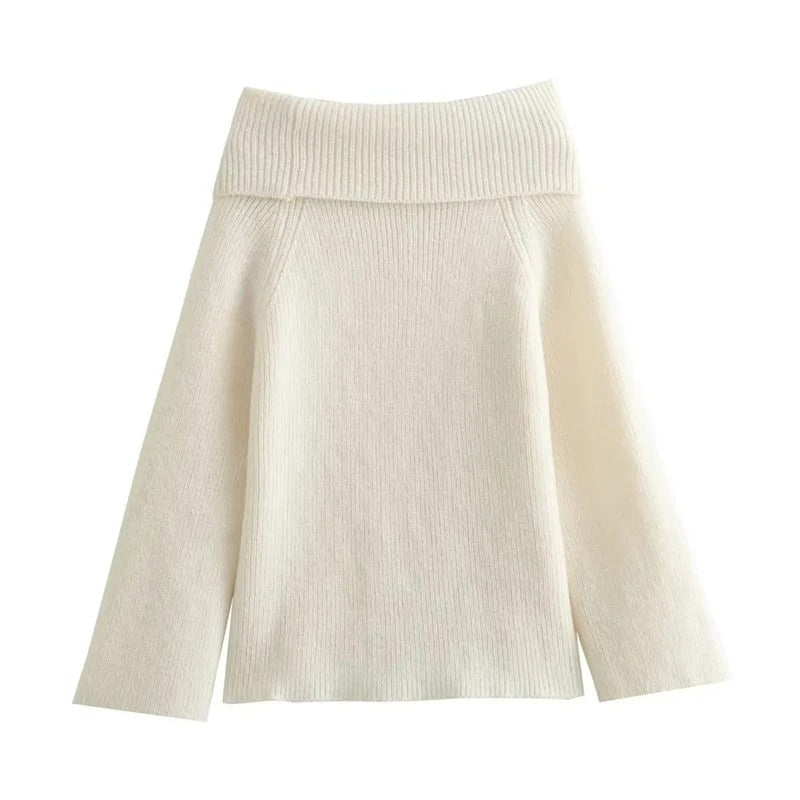 Kvinnors Off Shoulder Tröja Chic Mjuk Blandning-4