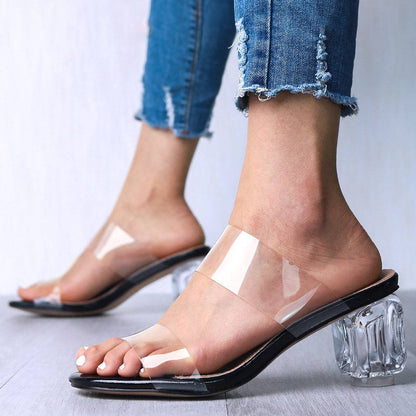 Kvinnors Transparenta Pumpar Fyrkantiga Klackar PVC-4