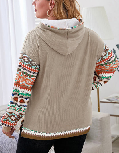 Kvinnors Hoodie Bohemisk Aztec Patchwork Våffelmaterial 2