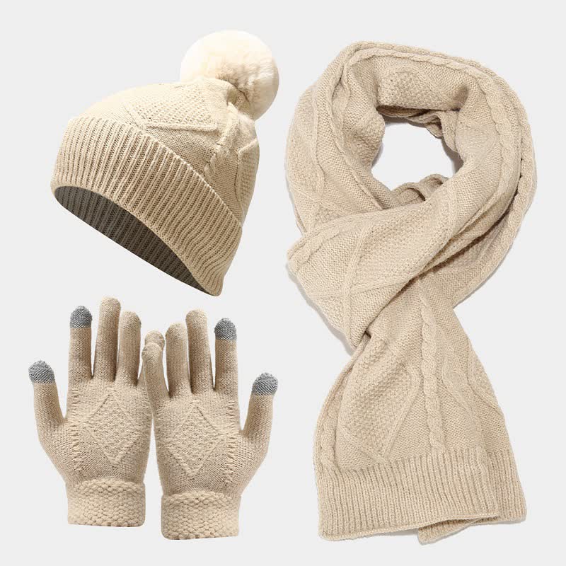 Variant image for Kvinnors Stickat Tillbehörsset Hatt Halsduk Handskar Mjukt Material-5