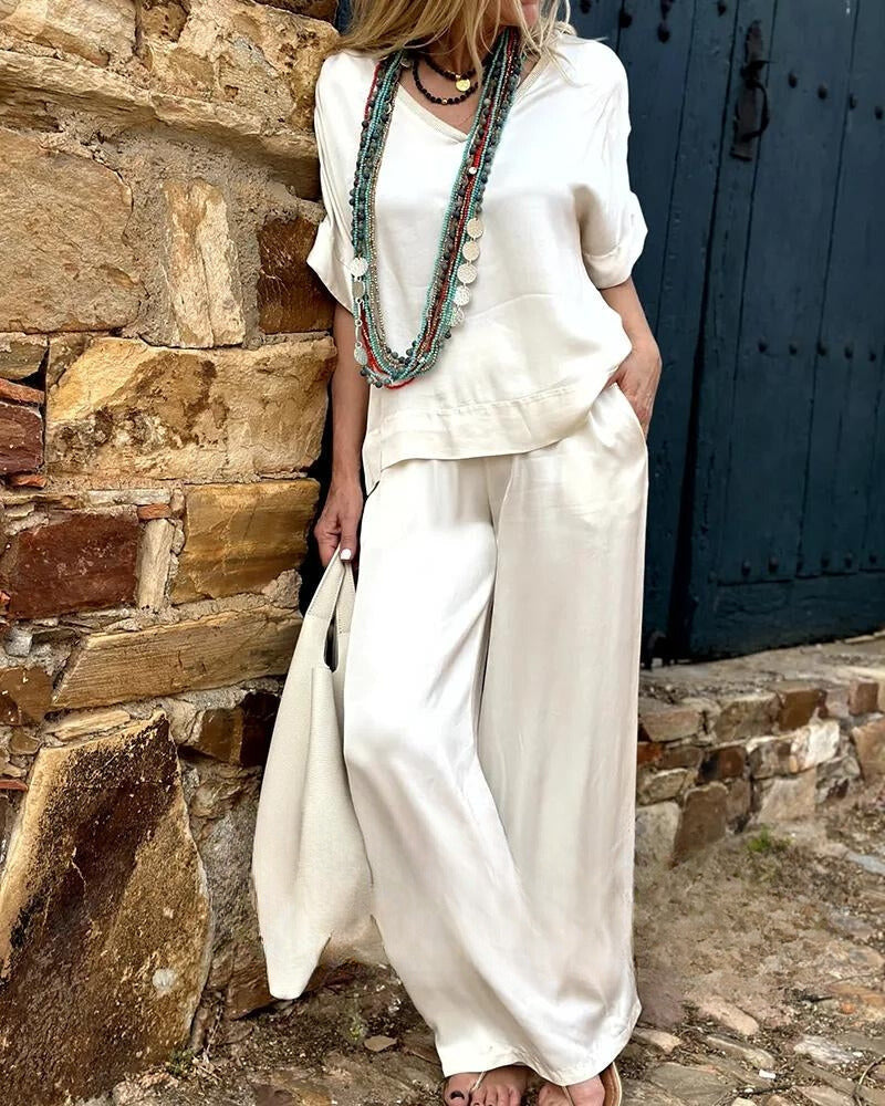 Dams Blus och Byxor Set Elegant Mjukt Andningsbart Tyg-5