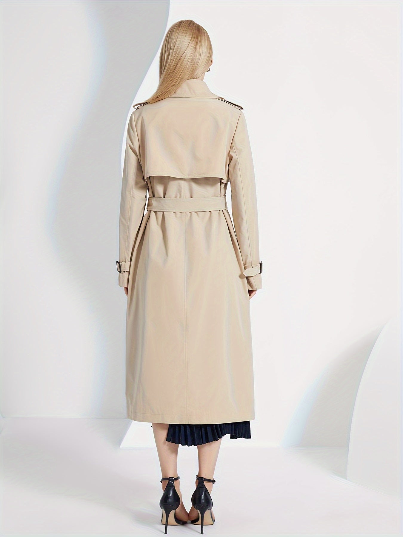 Kvinna Trenchcoat Långärmad Monokrom Polyester-3