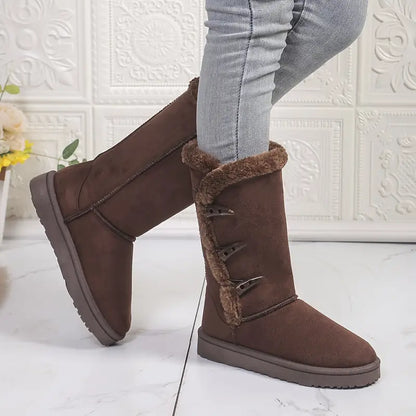 Dam Halvhöga Stövlar Fleece med Hornspännen för Kalla Dagar-3