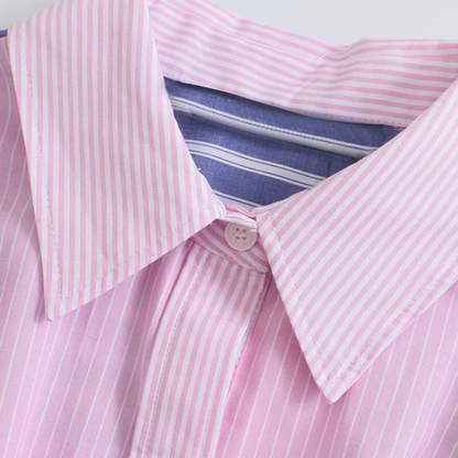 Herrskjorta Kortärmad Randig Bomull och Polyester-4