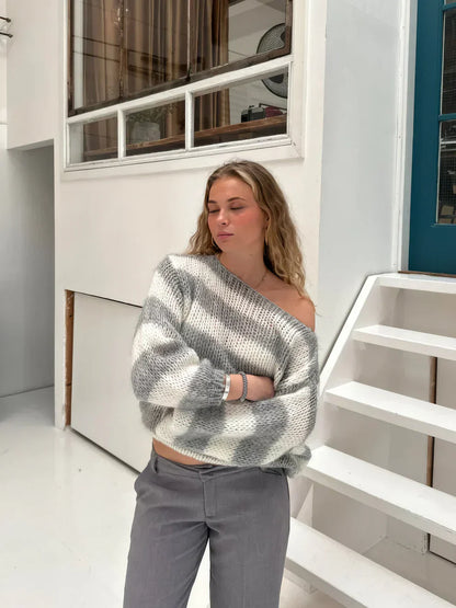 Variant image for Dam Stickad Tröja Med Horisontella Ränder Polyester Lång Ärmar-19